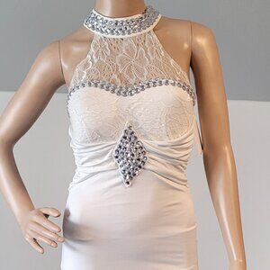 Sexy Women White Lace Rhinestone Strapless Mini Club Party Cocktail Dress Small